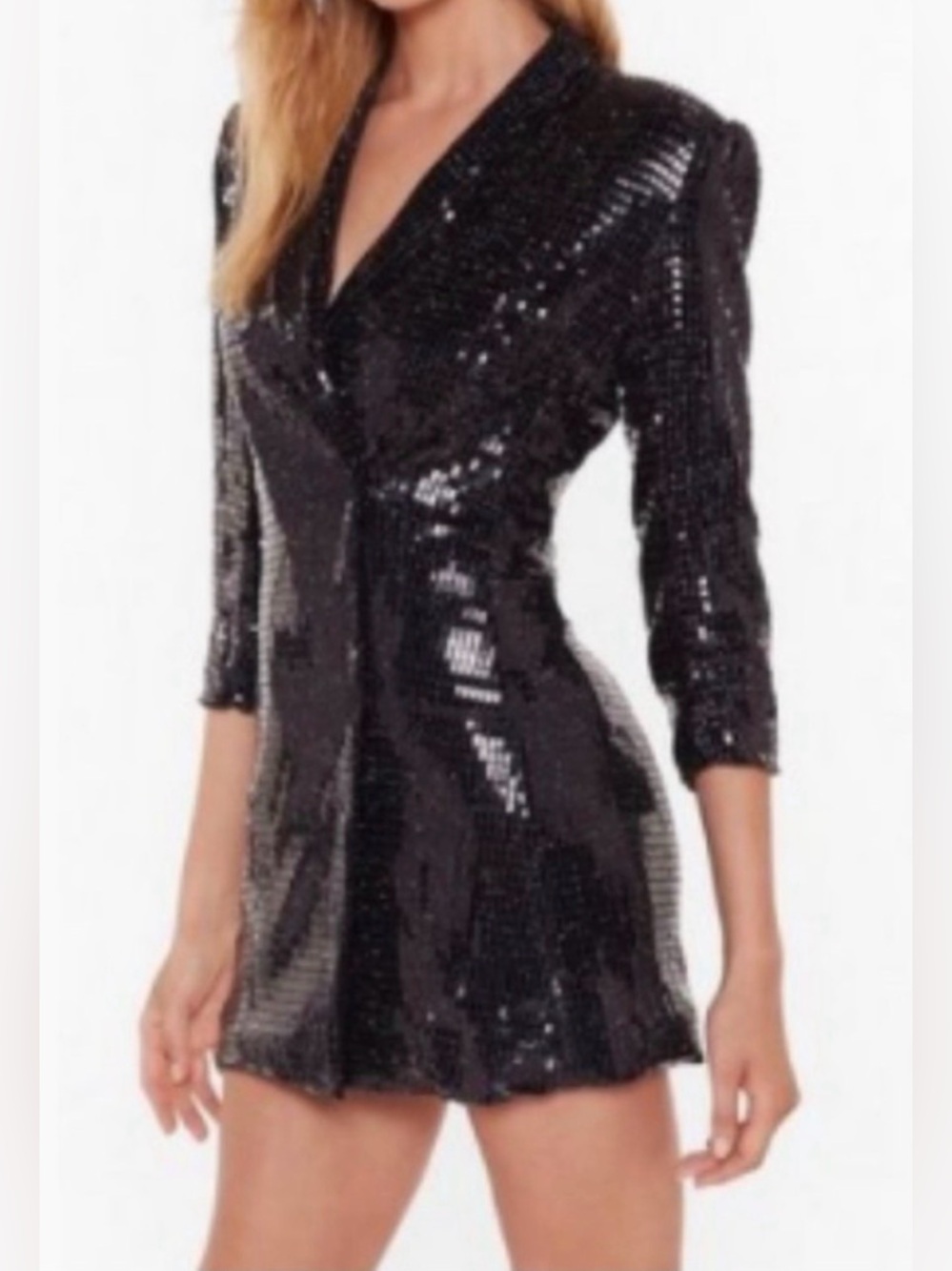 NWT Golden Days Paris Black Sequin Blazer Mini Dress / Large